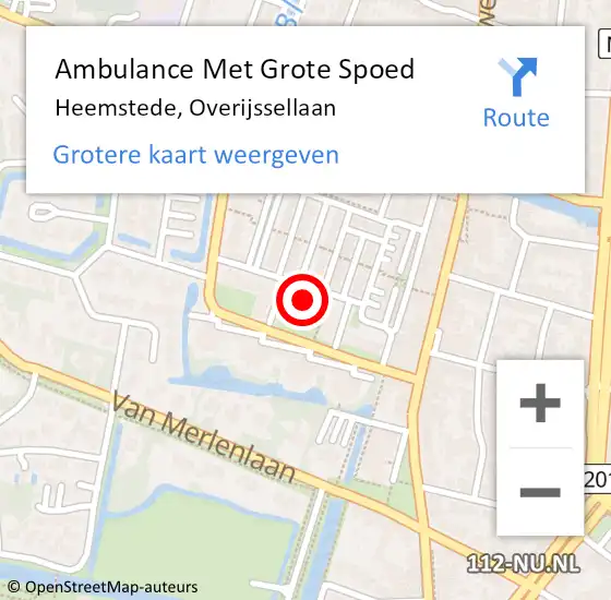 Locatie op kaart van de 112 melding: Ambulance Met Grote Spoed Naar Heemstede, Overijssellaan op 5 oktober 2024 07:32