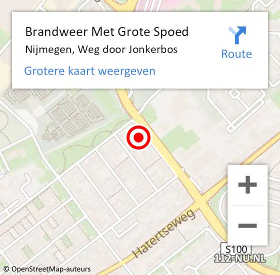 Locatie op kaart van de 112 melding: Brandweer Met Grote Spoed Naar Nijmegen, Weg door Jonkerbos op 5 oktober 2024 07:32