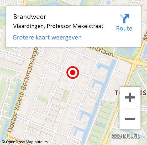 Locatie op kaart van de 112 melding: Brandweer Vlaardingen, Professor Mekelstraat op 5 oktober 2024 07:38