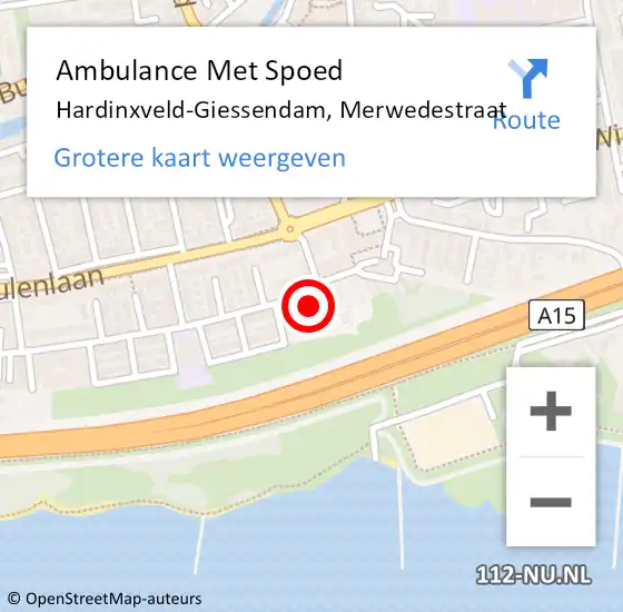 Locatie op kaart van de 112 melding: Ambulance Met Spoed Naar Hardinxveld-Giessendam, Merwedestraat op 5 oktober 2024 07:54