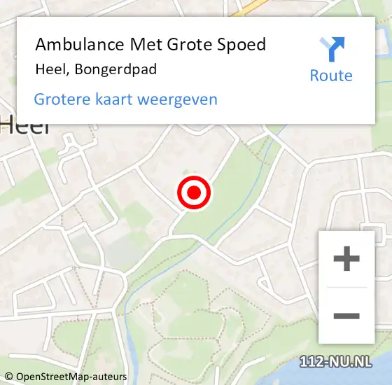 Locatie op kaart van de 112 melding: Ambulance Met Grote Spoed Naar Heel, Bongerdpad op 5 oktober 2024 08:31