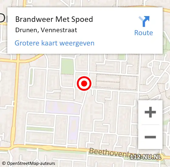 Locatie op kaart van de 112 melding: Brandweer Met Spoed Naar Drunen, Vennestraat op 5 oktober 2024 09:22