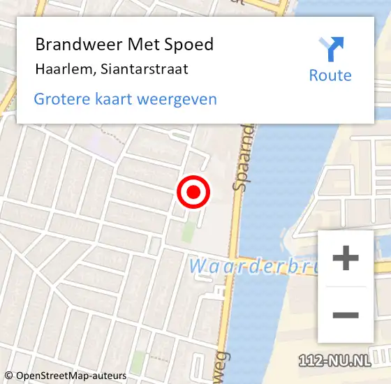 Locatie op kaart van de 112 melding: Brandweer Met Spoed Naar Haarlem, Siantarstraat op 5 oktober 2024 09:59