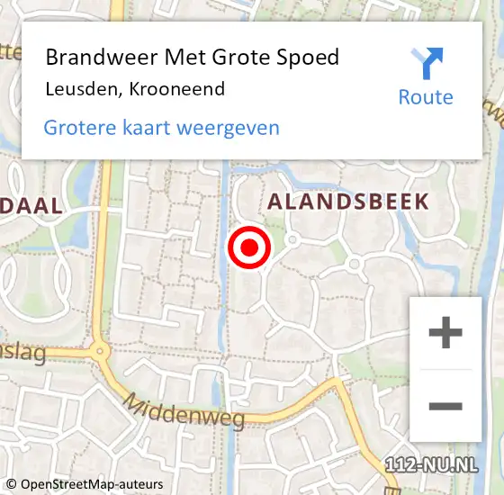 Locatie op kaart van de 112 melding: Brandweer Met Grote Spoed Naar Leusden, Krooneend op 5 oktober 2024 10:02