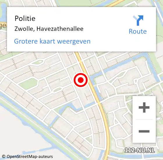 Locatie op kaart van de 112 melding: Politie Zwolle, Havezathenallee op 5 oktober 2024 10:14