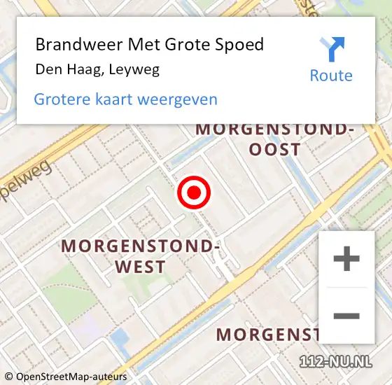 Locatie op kaart van de 112 melding: Brandweer Met Grote Spoed Naar Den Haag, Leyweg op 5 oktober 2024 10:17