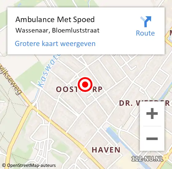 Locatie op kaart van de 112 melding: Ambulance Met Spoed Naar Wassenaar, Bloemluststraat op 5 oktober 2024 10:21