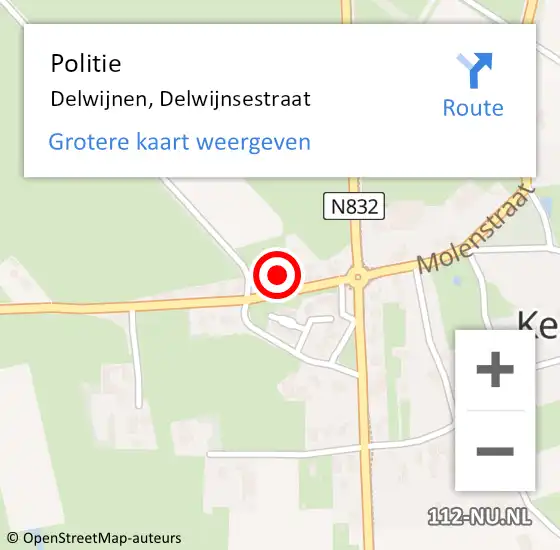 Locatie op kaart van de 112 melding: Politie Delwijnen, Delwijnsestraat op 5 oktober 2024 10:27