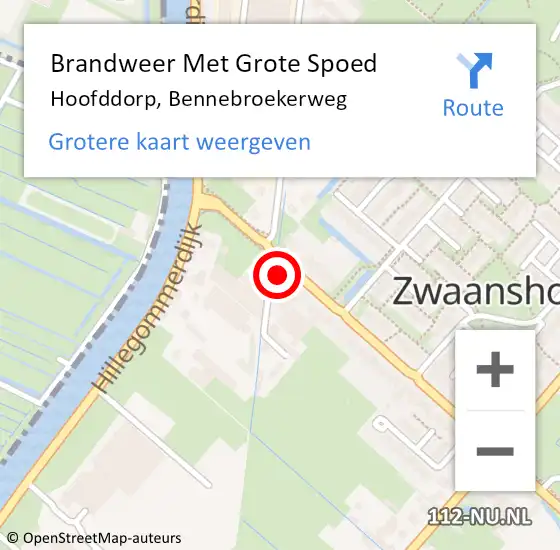 Locatie op kaart van de 112 melding: Brandweer Met Grote Spoed Naar Hoofddorp, Bennebroekerweg op 5 oktober 2024 10:31