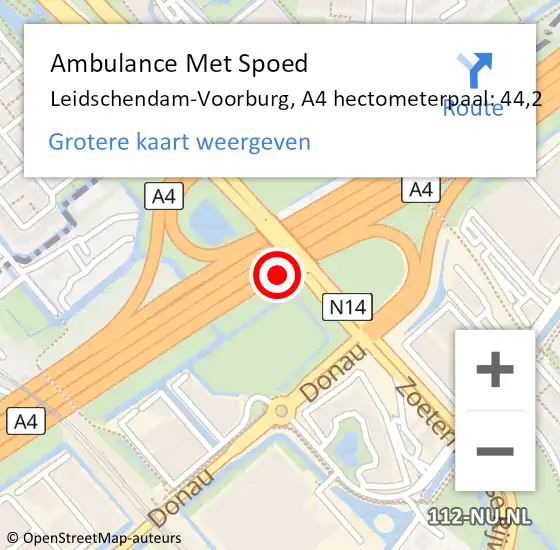 Locatie op kaart van de 112 melding: Ambulance Met Spoed Naar Leidschendam-Voorburg, A4 hectometerpaal: 44,2 op 5 oktober 2024 10:37