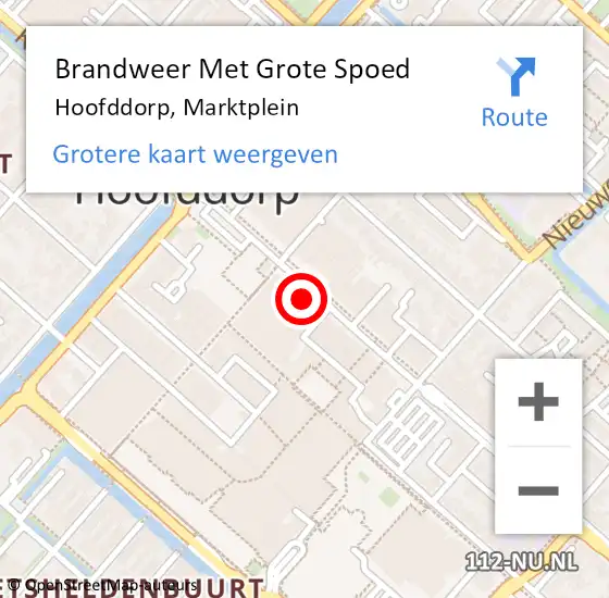 Locatie op kaart van de 112 melding: Brandweer Met Grote Spoed Naar Hoofddorp, Marktplein op 5 oktober 2024 10:57