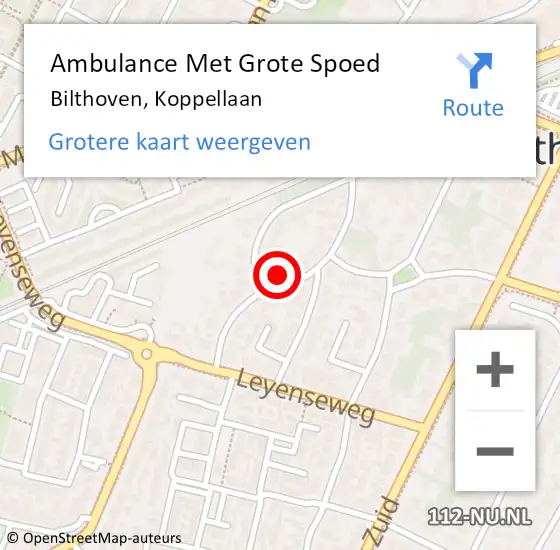 Locatie op kaart van de 112 melding: Ambulance Met Grote Spoed Naar Bilthoven, Koppellaan op 22 oktober 2014 11:15