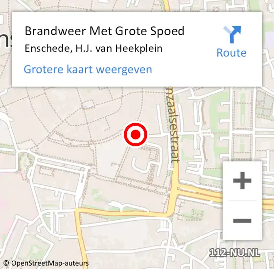 Locatie op kaart van de 112 melding: Brandweer Met Grote Spoed Naar Enschede, H.J. van Heekplein op 5 oktober 2024 11:04