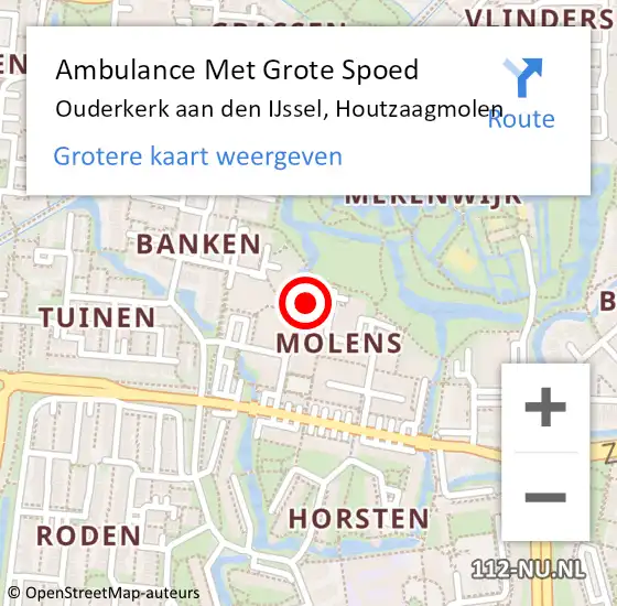 Locatie op kaart van de 112 melding: Ambulance Met Grote Spoed Naar Ouderkerk aan den IJssel, Houtzaagmolen op 5 oktober 2024 11:18