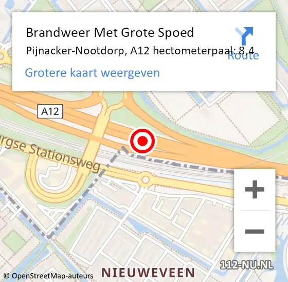 Locatie op kaart van de 112 melding: Brandweer Met Grote Spoed Naar Pijnacker-Nootdorp, A12 hectometerpaal: 8,4 op 5 oktober 2024 11:29