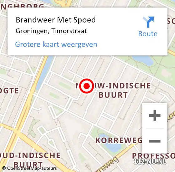 Locatie op kaart van de 112 melding: Brandweer Met Spoed Naar Groningen, Timorstraat op 5 oktober 2024 11:49