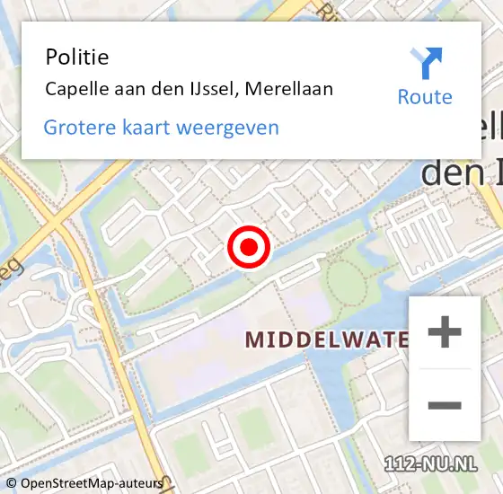 Locatie op kaart van de 112 melding: Politie Capelle aan den IJssel, Merellaan op 5 oktober 2024 12:02