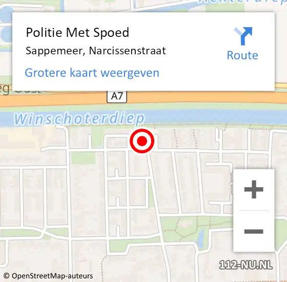 Locatie op kaart van de 112 melding: Politie Met Spoed Naar Sappemeer, Narcissenstraat op 5 oktober 2024 12:19