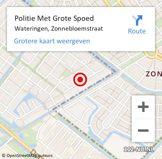 Locatie op kaart van de 112 melding: Politie Met Grote Spoed Naar Wateringen, Zonnebloemstraat op 5 oktober 2024 12:51