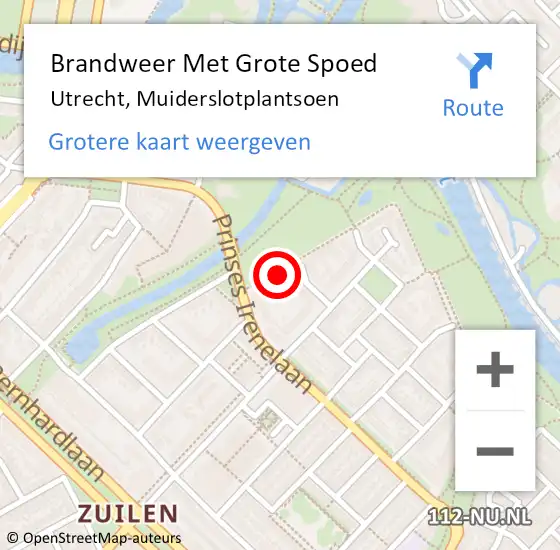 Locatie op kaart van de 112 melding: Brandweer Met Grote Spoed Naar Utrecht, Muiderslotplantsoen op 5 oktober 2024 13:12