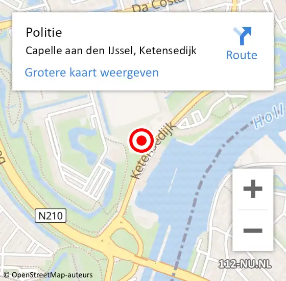 Locatie op kaart van de 112 melding: Politie Capelle aan den IJssel, Ketensedijk op 5 oktober 2024 13:12