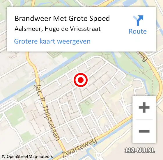 Locatie op kaart van de 112 melding: Brandweer Met Grote Spoed Naar Aalsmeer, Hugo de Vriesstraat op 5 oktober 2024 13:32