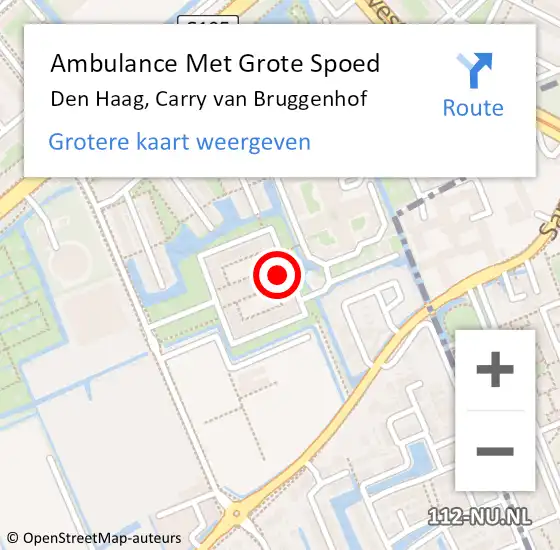 Locatie op kaart van de 112 melding: Ambulance Met Grote Spoed Naar Den Haag, Carry van Bruggenhof op 5 oktober 2024 13:36