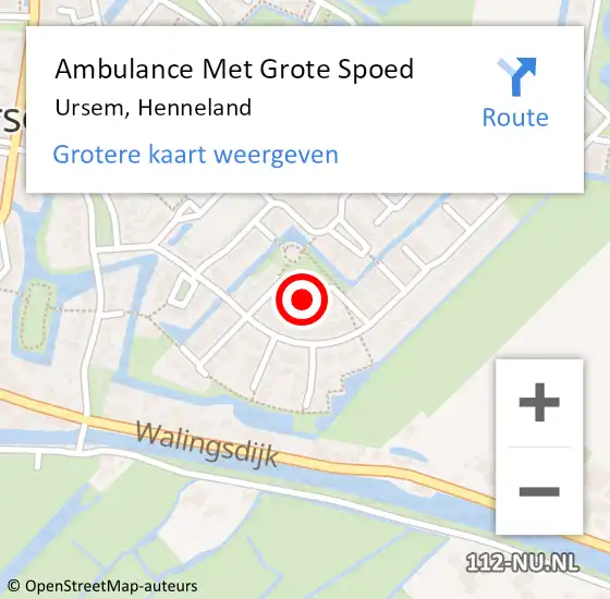 Locatie op kaart van de 112 melding: Ambulance Met Grote Spoed Naar Ursem, Henneland op 5 oktober 2024 13:50