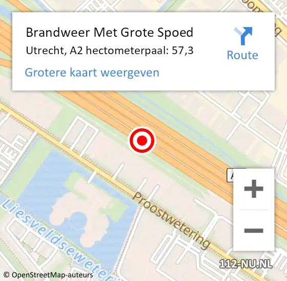 Locatie op kaart van de 112 melding: Brandweer Met Grote Spoed Naar Utrecht, A2 hectometerpaal: 57,3 op 5 oktober 2024 13:52