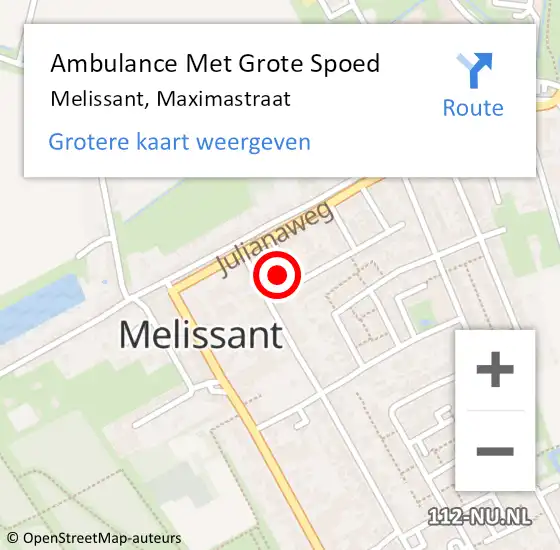 Locatie op kaart van de 112 melding: Ambulance Met Grote Spoed Naar Melissant, Maximastraat op 5 oktober 2024 14:06