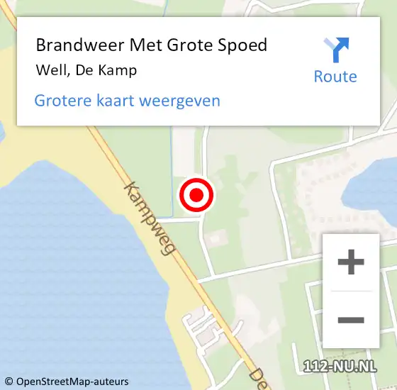 Locatie op kaart van de 112 melding: Brandweer Met Grote Spoed Naar Well, De Kamp op 5 oktober 2024 14:06