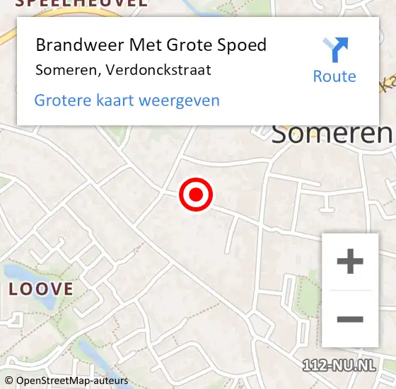 Locatie op kaart van de 112 melding: Brandweer Met Grote Spoed Naar Someren, Verdonckstraat op 5 oktober 2024 14:37