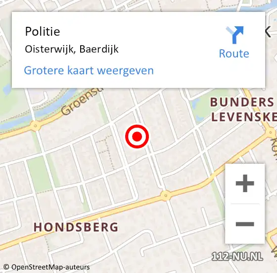 Locatie op kaart van de 112 melding: Politie Oisterwijk, Baerdijk op 5 oktober 2024 14:53