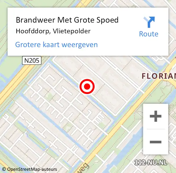 Locatie op kaart van de 112 melding: Brandweer Met Grote Spoed Naar Hoofddorp, Vlietepolder op 5 oktober 2024 15:21