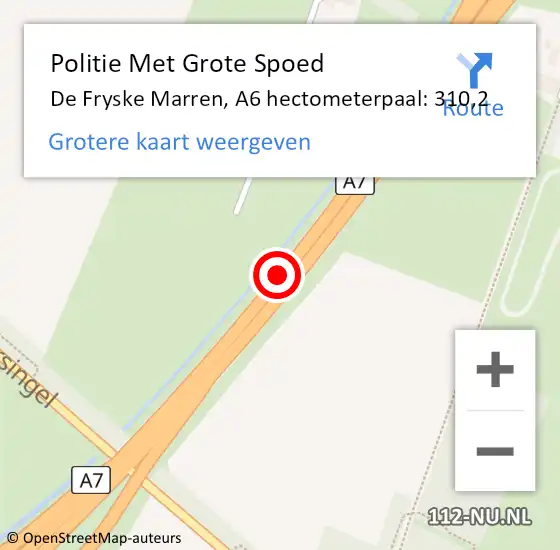 Locatie op kaart van de 112 melding: Politie Met Grote Spoed Naar De Fryske Marren, A6 hectometerpaal: 310,2 op 5 oktober 2024 15:30