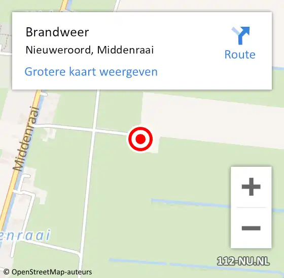 Locatie op kaart van de 112 melding: Brandweer Nieuweroord, Middenraai op 5 oktober 2024 15:32