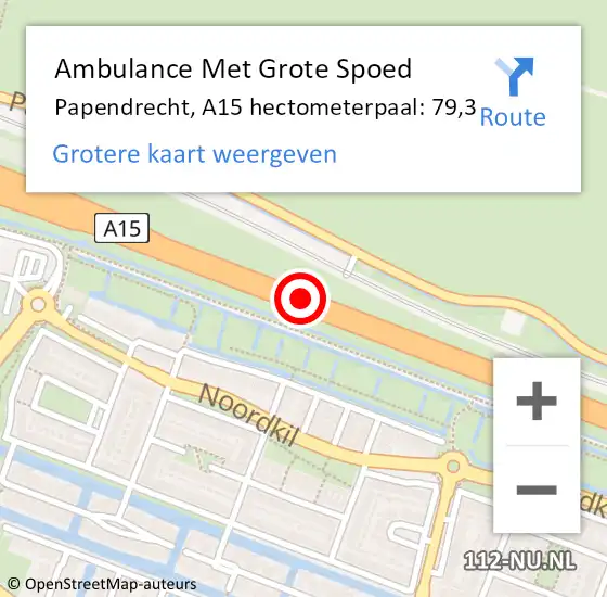 Locatie op kaart van de 112 melding: Ambulance Met Grote Spoed Naar Papendrecht, A15 hectometerpaal: 79,3 op 5 oktober 2024 15:35