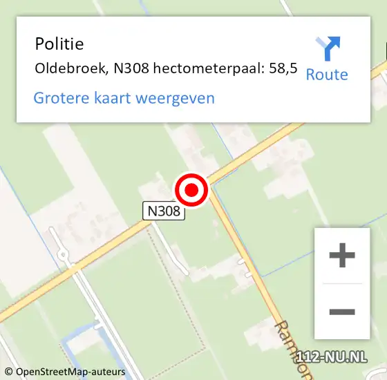 Locatie op kaart van de 112 melding: Politie Oldebroek, N308 hectometerpaal: 58,5 op 5 oktober 2024 15:47