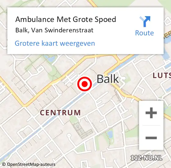 Locatie op kaart van de 112 melding: Ambulance Met Grote Spoed Naar Balk, Van Swinderenstraat op 22 oktober 2014 11:49