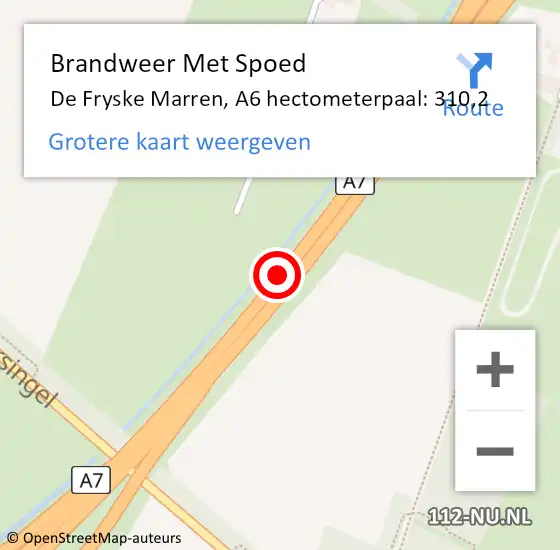 Locatie op kaart van de 112 melding: Brandweer Met Spoed Naar De Fryske Marren, A6 hectometerpaal: 310,2 op 5 oktober 2024 16:28