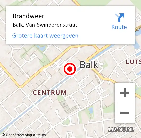 Locatie op kaart van de 112 melding: Brandweer Balk, Van Swinderenstraat op 22 oktober 2014 11:53