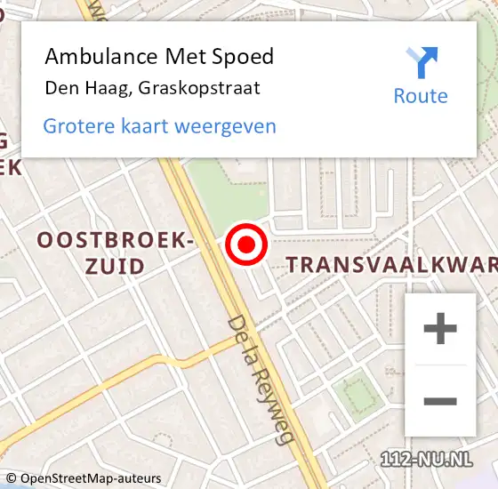 Locatie op kaart van de 112 melding: Ambulance Met Spoed Naar Den Haag, Graskopstraat op 5 oktober 2024 16:57