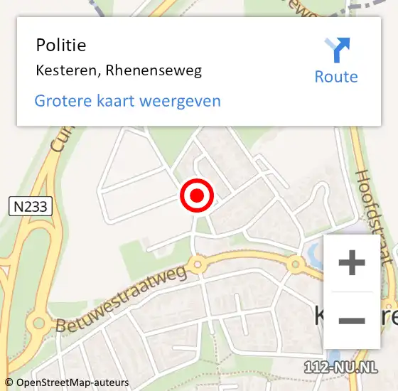 Locatie op kaart van de 112 melding: Politie Kesteren, Rhenenseweg op 5 oktober 2024 16:57