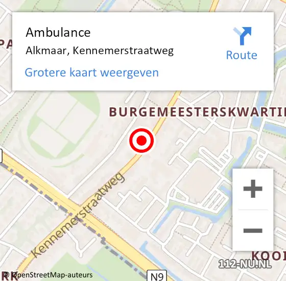 Locatie op kaart van de 112 melding: Ambulance Alkmaar, Kennemerstraatweg op 5 oktober 2024 16:57