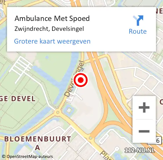 Locatie op kaart van de 112 melding: Ambulance Met Spoed Naar Zwijndrecht, Develsingel op 5 oktober 2024 16:57