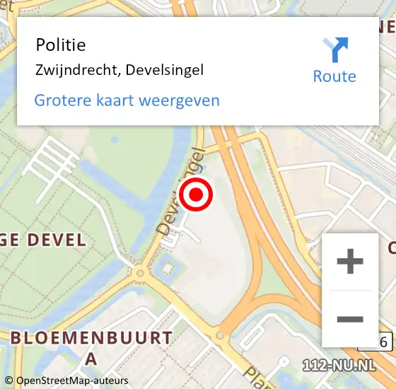 Locatie op kaart van de 112 melding: Politie Zwijndrecht, Develsingel op 5 oktober 2024 16:58