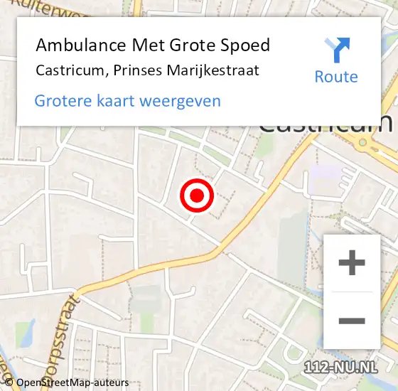 Locatie op kaart van de 112 melding: Ambulance Met Grote Spoed Naar Castricum, Prinses Marijkestraat op 5 oktober 2024 17:05