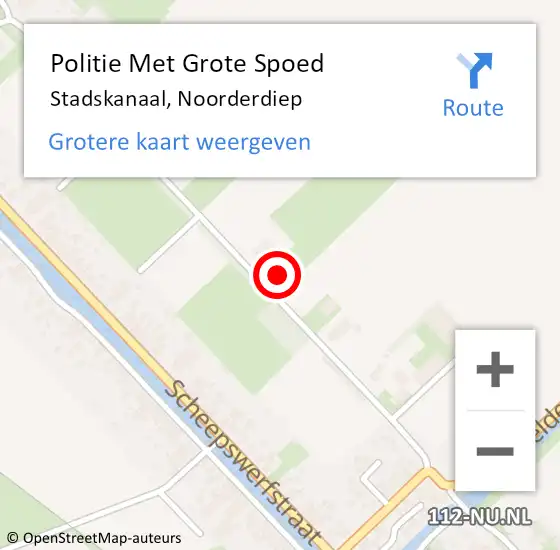 Locatie op kaart van de 112 melding: Politie Met Grote Spoed Naar Stadskanaal, Noorderdiep op 5 oktober 2024 17:08