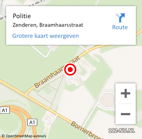 Locatie op kaart van de 112 melding: Politie Zenderen, Braamhaarsstraat op 5 oktober 2024 17:17