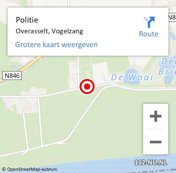 Locatie op kaart van de 112 melding: Politie Overasselt, Vogelzang op 5 oktober 2024 17:39